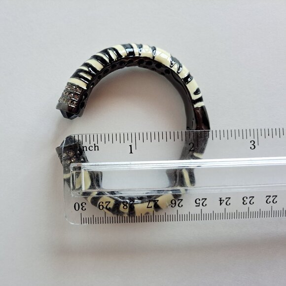 NEW Angelique De Paris Zebra Black and White Enamel Bangle Cuff Bracelet - Picture 12 of 15